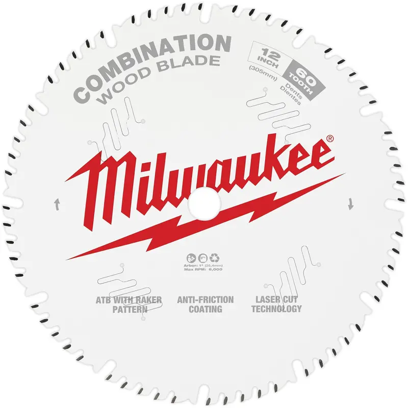 Combination Circular Saw Blade, 12", 60 Teeth, Wood Use 1