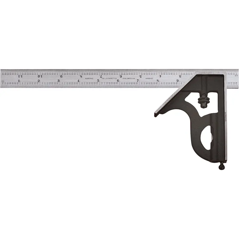 Combination Squares With Square Head - No. 11H Series With Cast Iron Heads, 12" L, 1/16" Graduations, Steel, Plain 1