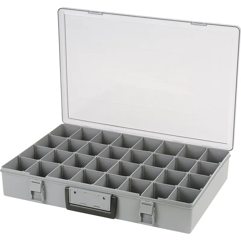 Compartment Case, Plastic, 32 Slots, 18-1/2" W X 13" D X 3" H, Grey 1
