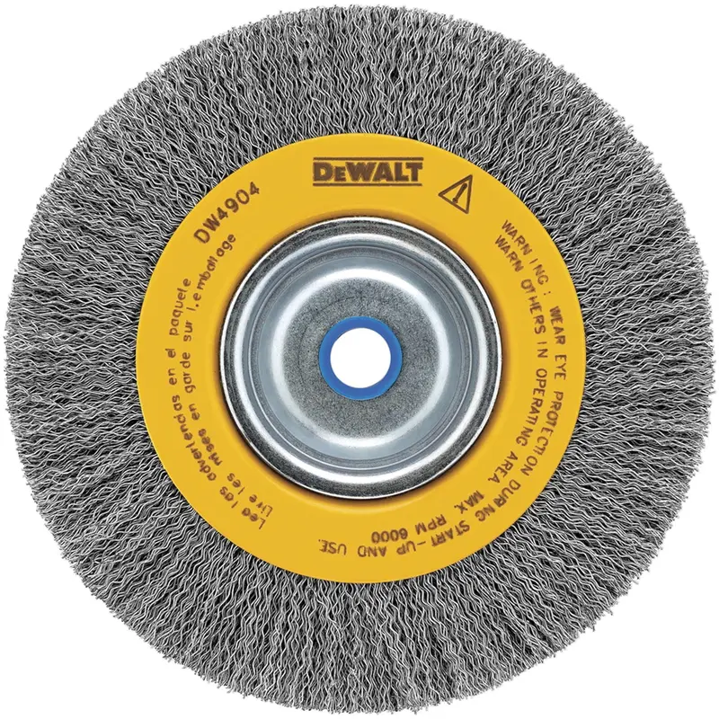 Crimped Bench Wire Brush, 6" Dia., 0.014" Fill, 5/8" - 1/2" Arbor 1