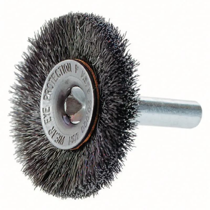 Crimped Wire Wheel Brush With 1/4" Shank, 2" Dia., 0.014" Fill, 1/4" Arbor 1