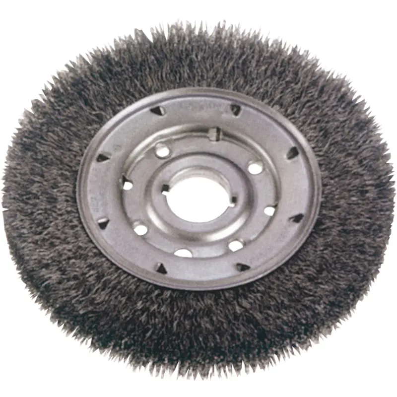 Crimped Wire Wheel Brushes - Narrow Face, 10" Dia., 0.014" Fill, 1-1/4" Arbor 1