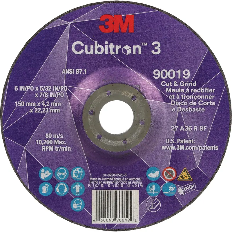 Cubitron™ 3 Cut & Grind Wheel, 6" X 5/32", 7/8" Arbor, Type T27, 36+ Grit, Ceramic 1