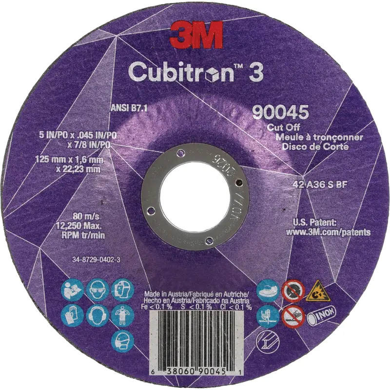Cubitron™ 3 Cut-Off Wheel, 5" X 0.045", 7/8" Arbor, Type T27, Ceramic, 12250 Rpm 1