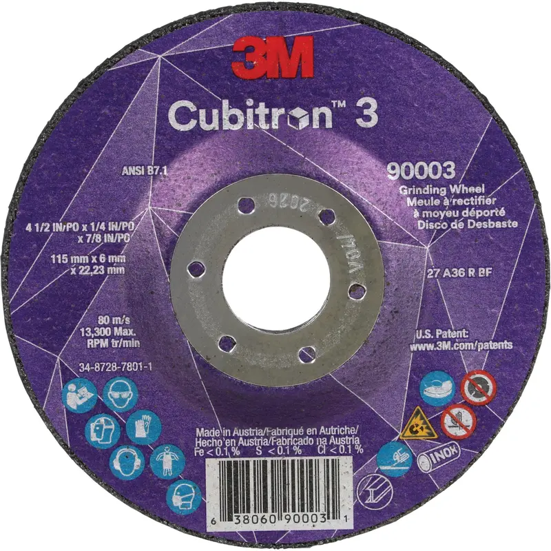 Cubitron™ 3 Depressed Centre Grinding Wheel, 4-1/2" X 1/4", 7/8" Arbor, Ceramic, Type T27 1