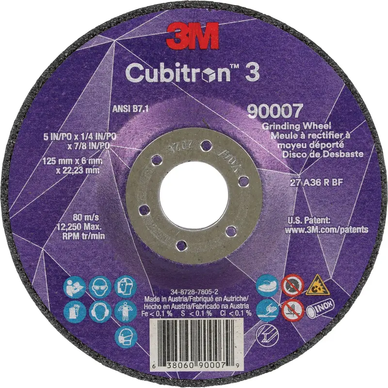 Cubitron™ 3 Depressed Centre Grinding Wheel, 5" X 1/4", 7/8" Arbor, Ceramic, Type T27 1