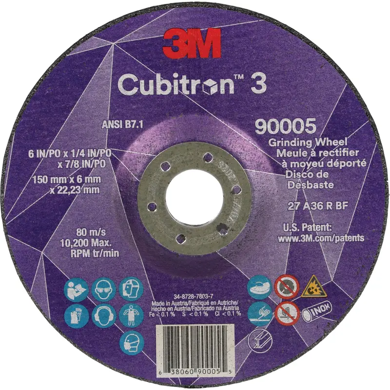 Cubitron™ 3 Depressed Centre Grinding Wheel, 6" X 1/4", 7/8" Arbor, Ceramic, Type T27 1