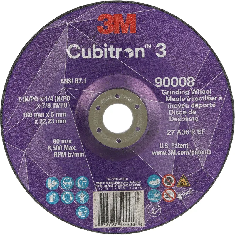 Cubitron™ 3 Depressed Centre Grinding Wheel, 7" X 1/4", 7/8" Arbor, Ceramic, Type T27 1