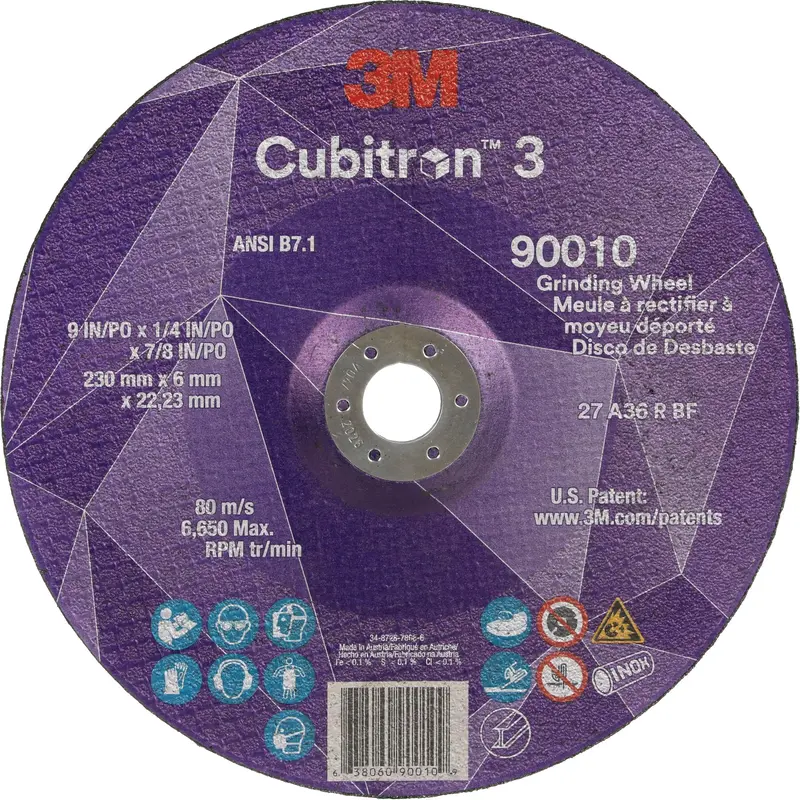 Cubitron™ 3 Depressed Centre Grinding Wheel, 9" X 1/4", 7/8" Arbor, Ceramic, Type T27 1