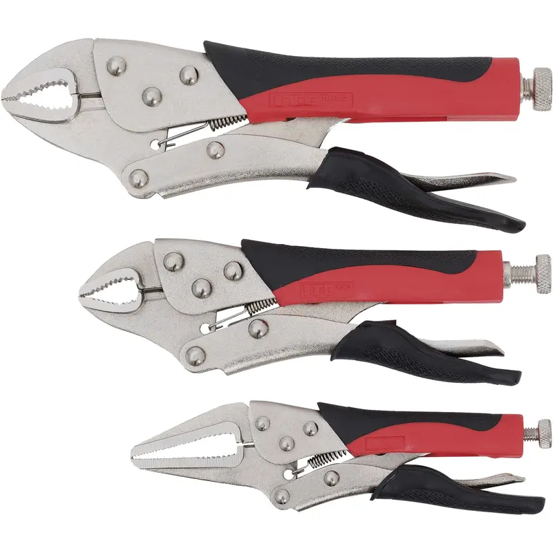 Cushion Grip Locking Plier Set, 6"/10"/7" Length, Curved Jaw/Long Nose 1
