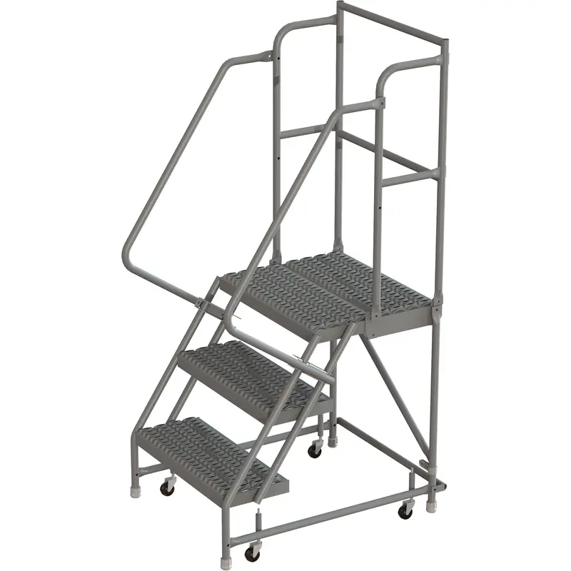 Deep Top Step Rolling Ladder, 3 Steps, 24" Step Width, 30" Platform Height, Steel 1