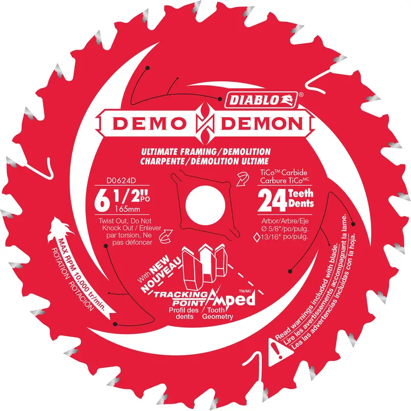 Demo Demon Ultra-Thin Framing/Demolition Circular Saw Blade, 6-1/2", 24 Teeth, Laminate/Wood Use 1