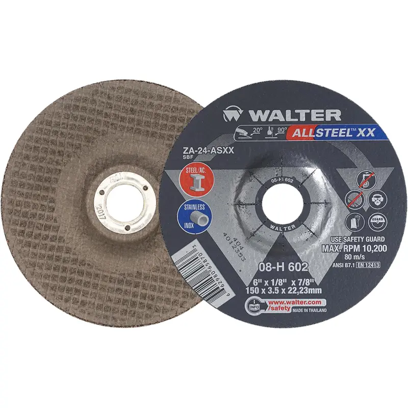 Depressed Centre Grinding Wheels - Allsteel™ Xx, 6" X 1/8", 7/8" Arbor, Type 27, Zirconia Alumina, 10200 Rpm 1