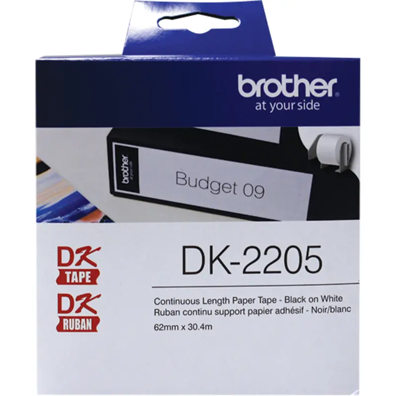 Dk Series Continuous Length Label Tape, Paper, Black On White, 2-1/2" Width 1