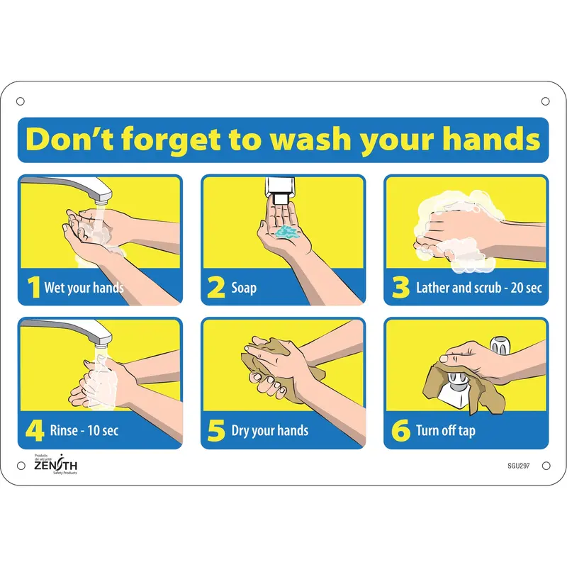 "Don't Forget To Wash Your Hands" Pictogram Sign, 10" X 14", Plastic, English With Pictogram 1