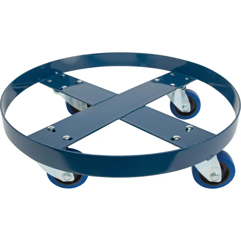Drum Dolly, Steel, 1400 Lbs. Capacity, 24" Diameter, Blue Elastic Casters 1