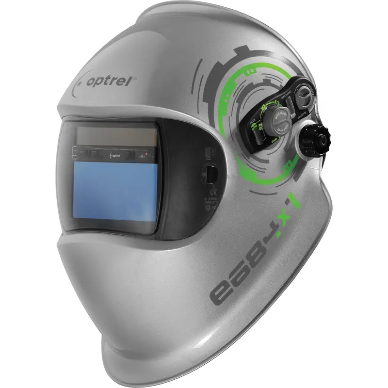 E684 Welding Helmets, 3.94" L X 1.97" W View Area, 4/5 - 13 Shade Range, Silver 1