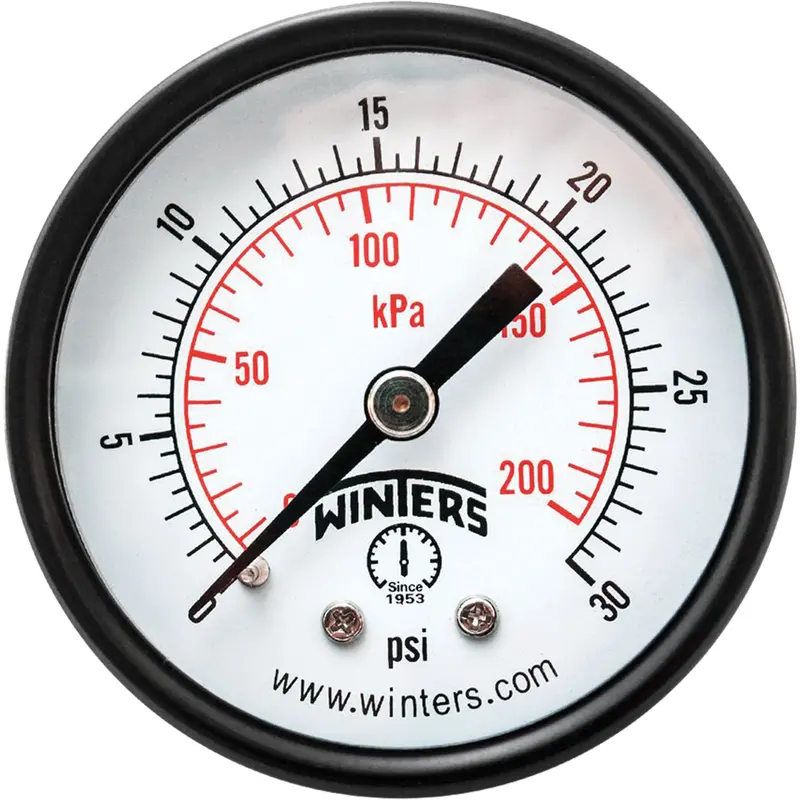 Economy Pressure Gauge, 2" , 0 - 30 Psi, Back Mount, Analogue 1
