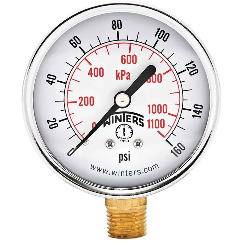 Economy Pressure Gauge, 2-1/2" , 0 - 160 Psi, Bottom Mount, Analogue 1