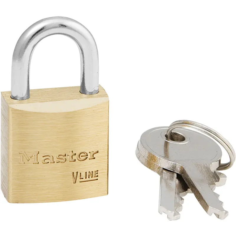 Economy V-Line Padlocks, Keyed Alike, Brass Coating, 1-1/2" Width 1