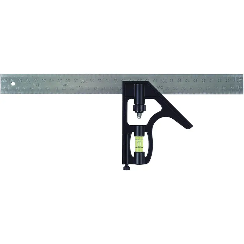 English/Metric Combination Square, 12" L, 1/16" Graduations, Steel, Chrome Plated 1