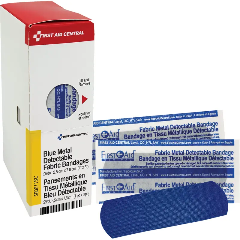 Fabric Blue Detectable Bandages, Rectangular/Square, 1", Fabric Metal Detectable, Sterile 1