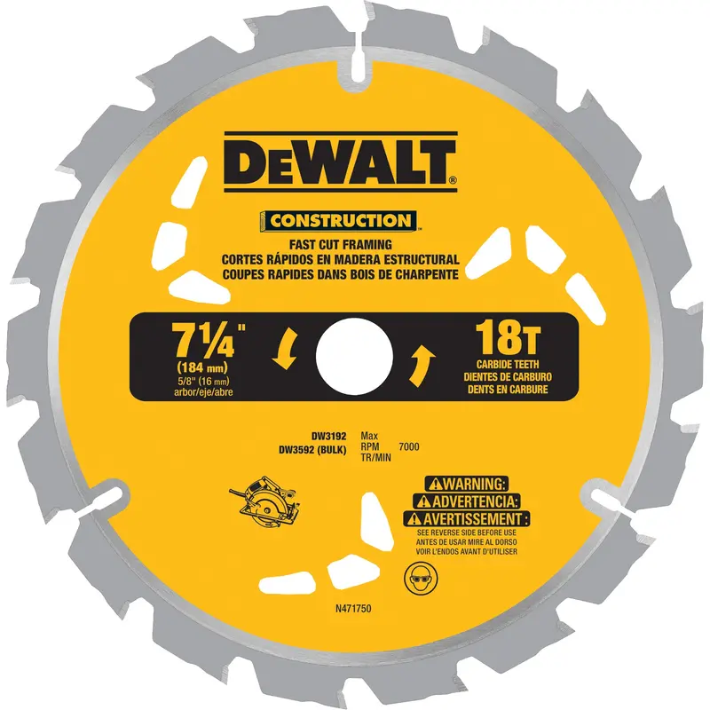 Fast Cut Framing Carbide-Tipped Saw Blade, 7-1/4", 18 Teeth, Wood Use 1