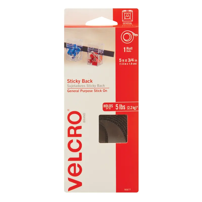 Fastener, Hook & Loop, 5' X 3/4", Adhesive, Black 1