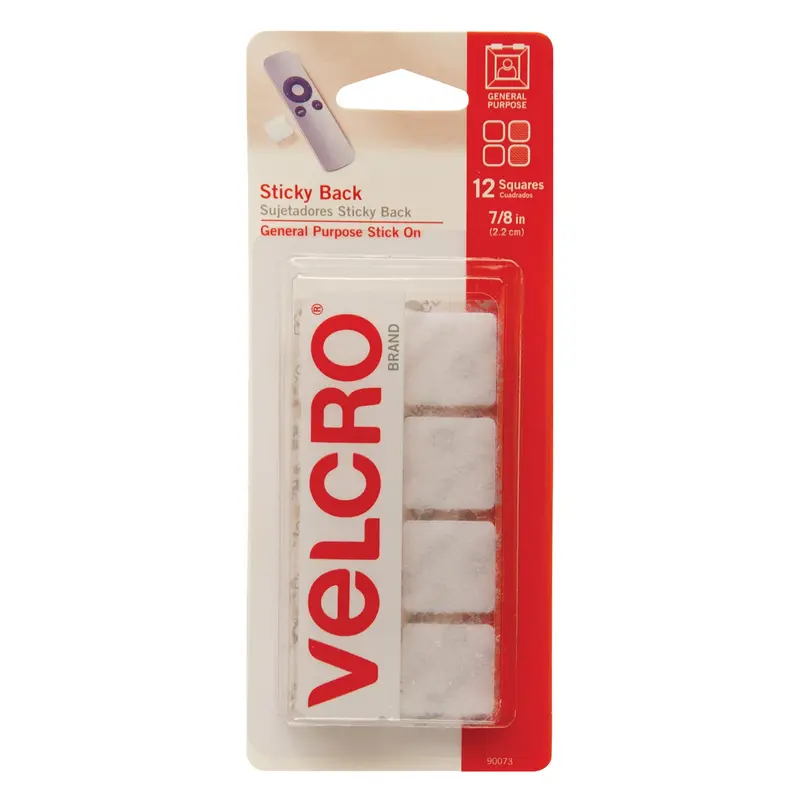 Fastener Squares, Hook & Loop, 7/8" Dia., Adhesive, White 1