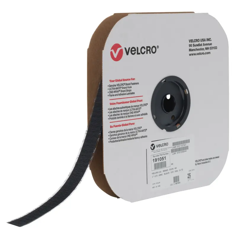 Fastener Tape, Hook, 25 Yds X 1", Adhesive, Black 1