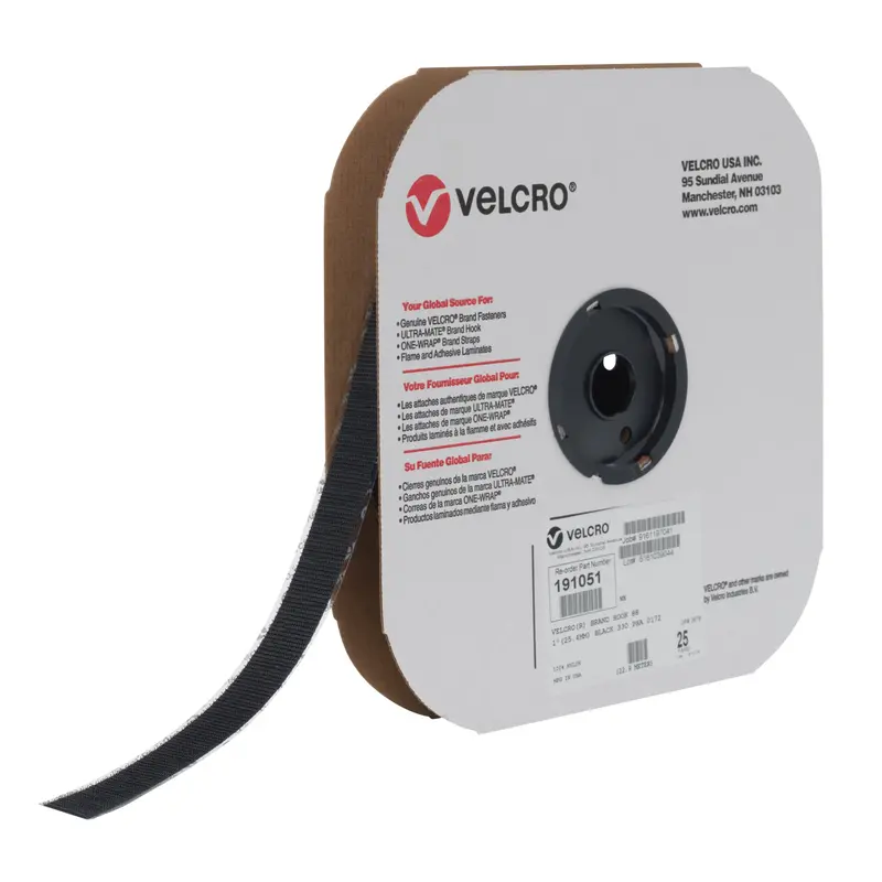 Fastener Tape, Hook, 25 Yds X 1", Adhesive, Black 1