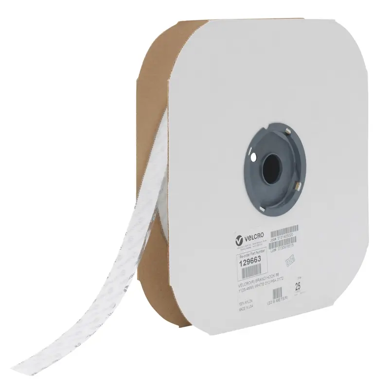 Fastener Tape, Hook, 25 Yds X 1", Adhesive, White 1