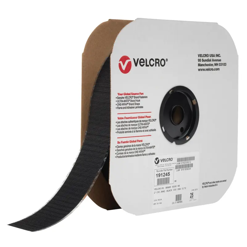 Fastener Tape, Hook, 25 Yds X 2", Adhesive, Black 1