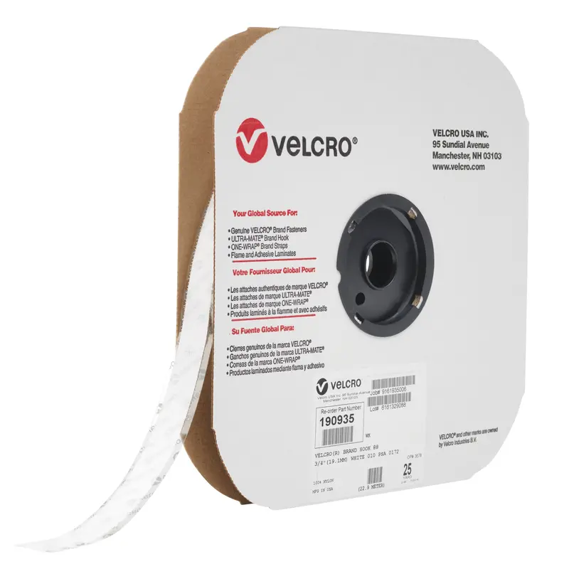 Fastener Tape, Hook, 25 Yds X 3/4", Adhesive, White 1