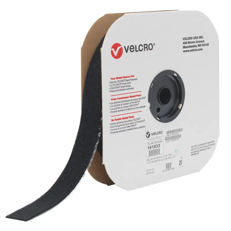 Fastener Tape, Loop, 25 Yds X 2", Adhesive, Black 1