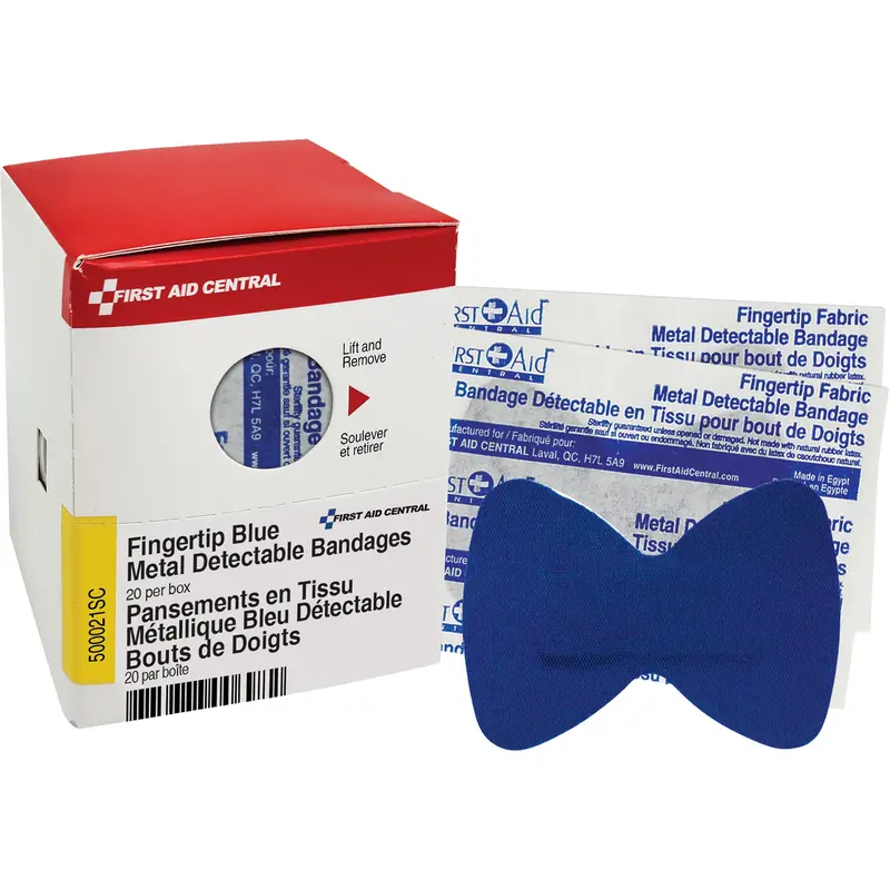 Fingertip Blue Detectable Bandages, Fingertip, Fabric Metal Detectable, Sterile 1