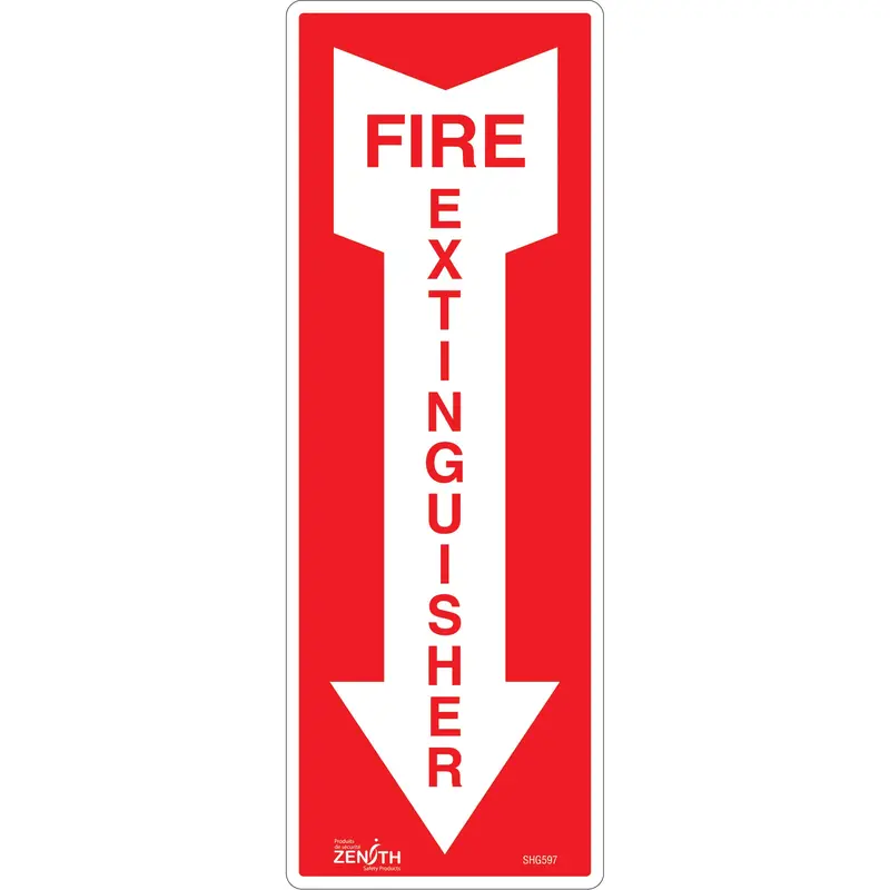 "Fire Extinguisher" Sign, 5" X 14", Vinyl, English With Pictogram 1