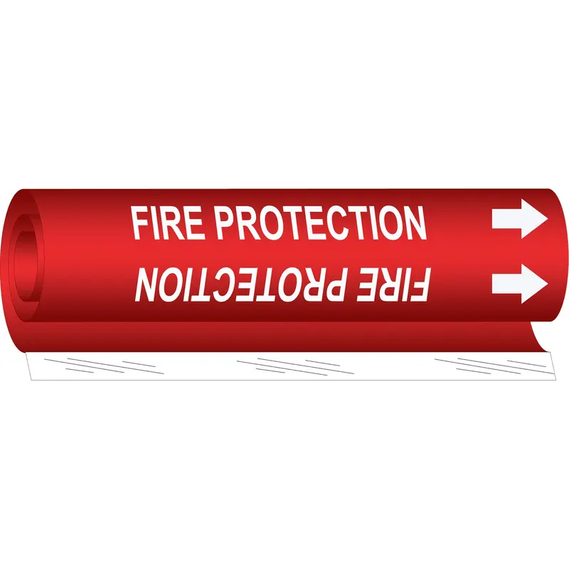 "Fire Protection" Pipe Marker, Wrap-Around, 5" H X 8" W, White On Red 1
