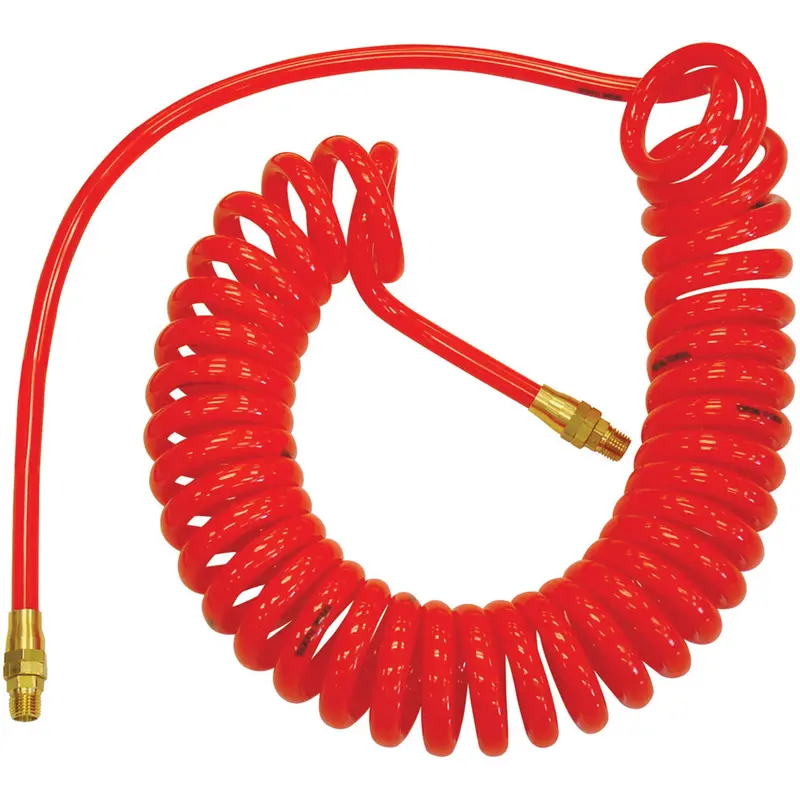 Flexcoil Self-Storing Polyurethane Air Hoses With Fittings, Air, 1/4" Id X 30' L, Polyurethane, 140 Psi At 23 °C 1