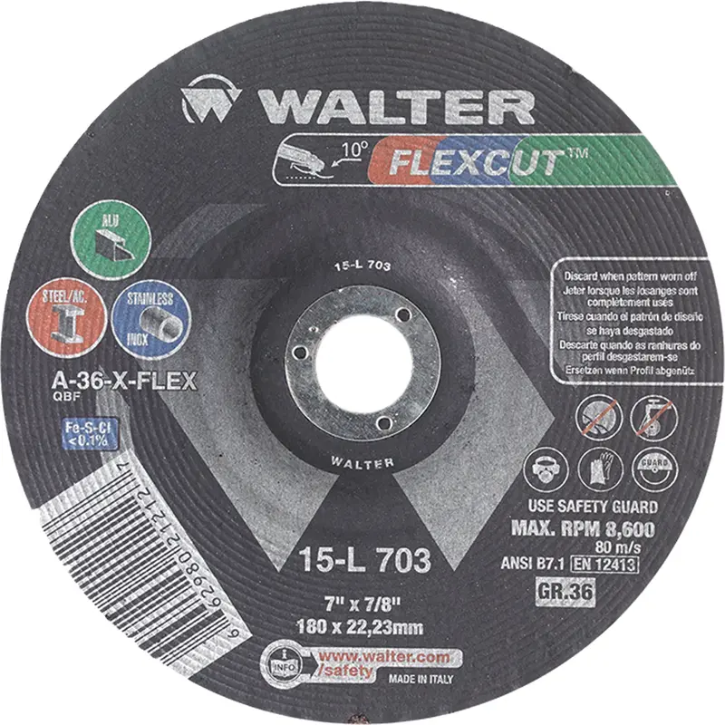 Flexcut™ Depressed Centre Grinding Wheels, 7", 36 Grit, Aluminum Oxide, 7/8", 8600 Rpm, Type 29 1