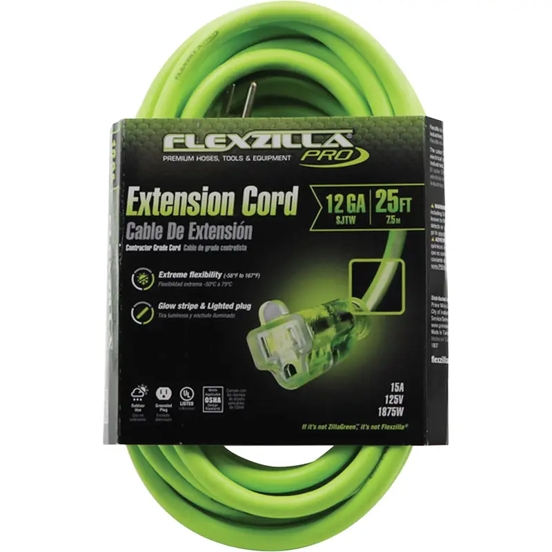 Flexzilla® Pro Industrial Extension Cord, All-Weather, Sjtw, 12/3 Awg, 15 A, 25' 1