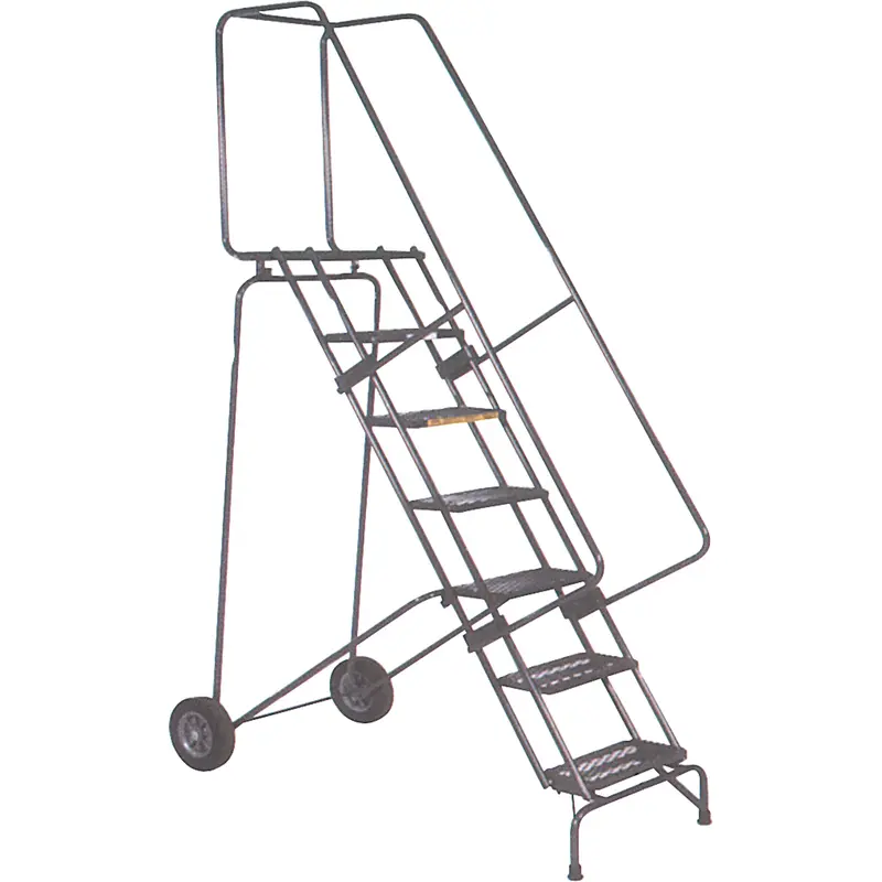 Fold-N-Store Rolling Ladders, 12 Steps, Perforated, 120" High 1