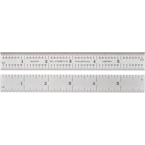 Full-Flexible Rule, 6" L, Steel, 1/8"/1/16"/1/32"/1/64" Graduations 1