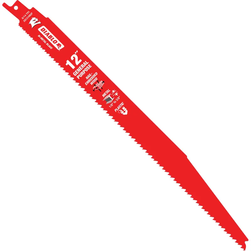 General-Purpose Reciprocating Saw Blade, Bi-Metal, 8-14 Tpi, 12" L X 1" W 1
