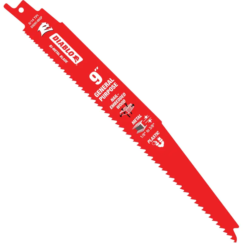 General-Purpose Reciprocating Saw Blade, Bi-Metal, 8-14 Tpi, 9" L X 1" W 1