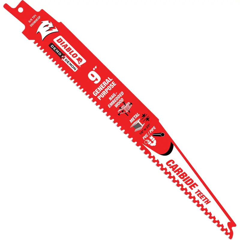 General-Purpose Reciprocating Saw Blade, Carbide, 6-9 Tpi, 9" L X 1" W 1