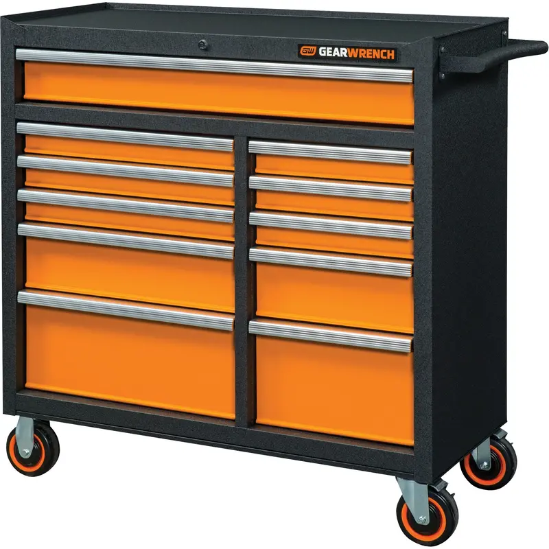 Gsx Series Rolling Tool Cabinet, 11 Drawers, 41" W X 18-1/5" D X 41-1/2" H, Black/Orange 1