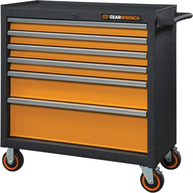 Gsx Series Rolling Tool Cabinet, 6 Drawers, 36" W X 18-1/5" D X 37-2/5" H, Black/Orange 1