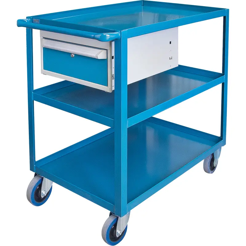 Heavy Duty Shelf Cart With Drawer, 1200 Lbs. Capacity, Steel, 24" X W, 36" X H, 36" D, Rubber Wheels, All-Welded, 1 Drawers 1