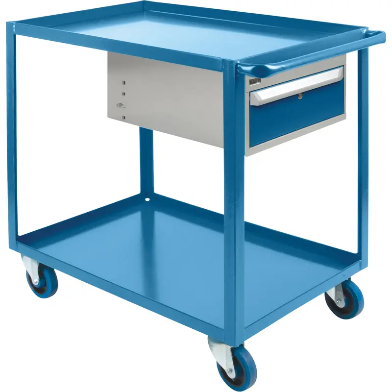 Heavy Duty Shelf Cart With Drawer, 1200 Lbs. Capacity, Steel, 24" X W, 36" X H, 39" D, Rubber Wheels, All-Welded, 1 Drawers 1